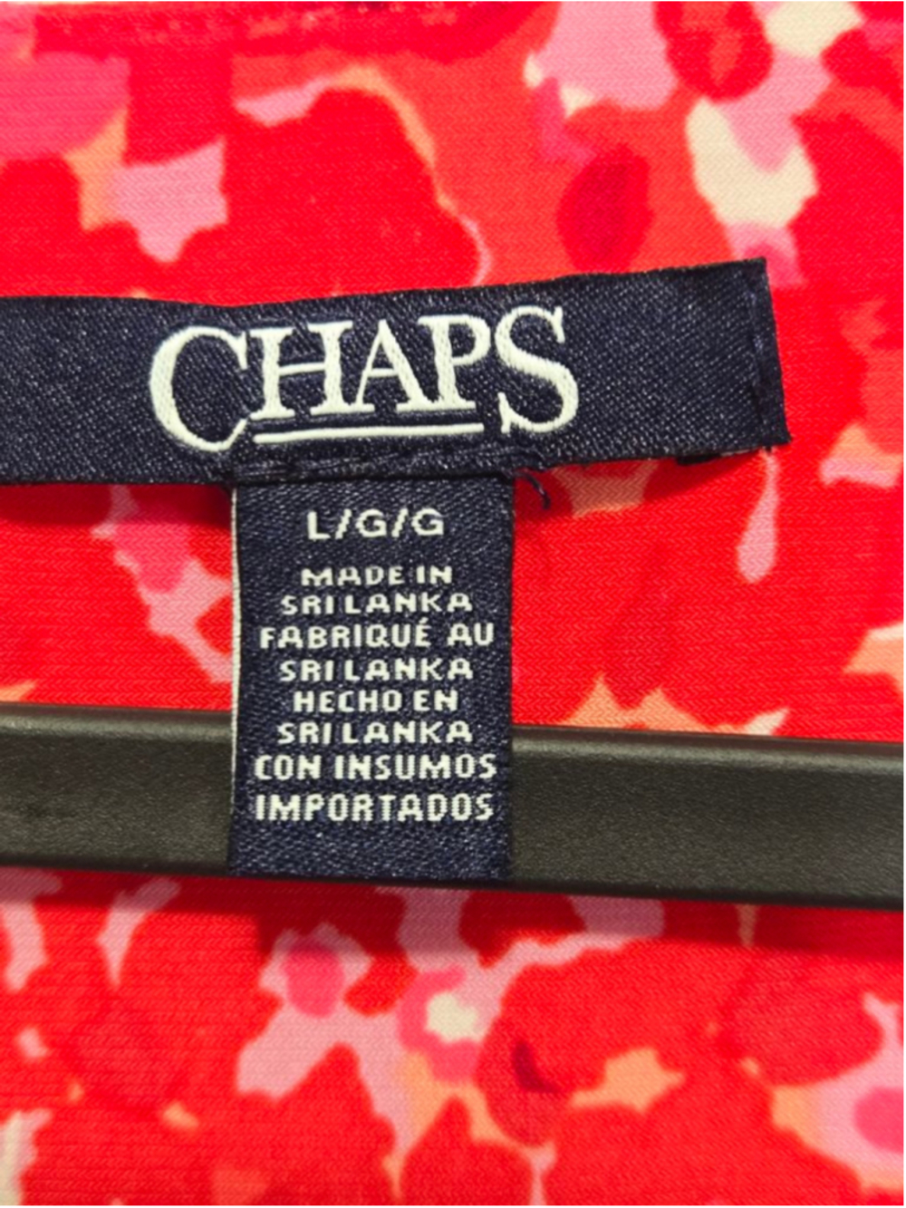 Chaps Floral Faux Wrap Dress Pink Coral Sleeveless Ruched Ruffle Sheath size L - Picture 5 of 9